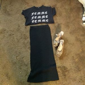 Black ankle length pencil skirt